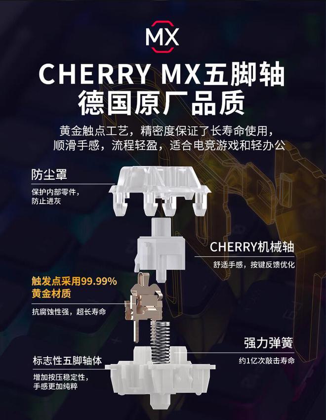 樱桃 MX20S 竞技版机械键盘发布：首发全新“BD半岛玉轴”499元(图4)